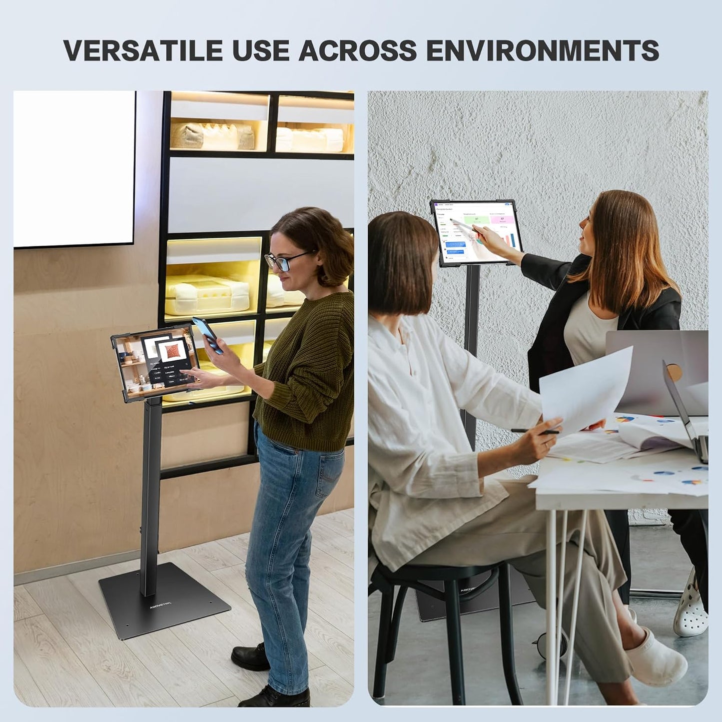 AboveTEK Security iPad Kiosk Floor Stand, Anti-Theft POS Tablet Stands for Retail Business, Height Adjustable Tablet Floor Stand, 360° Swivel Universal Locking Holder Fits 9.7"-13" iPads/iPad Pro/Air