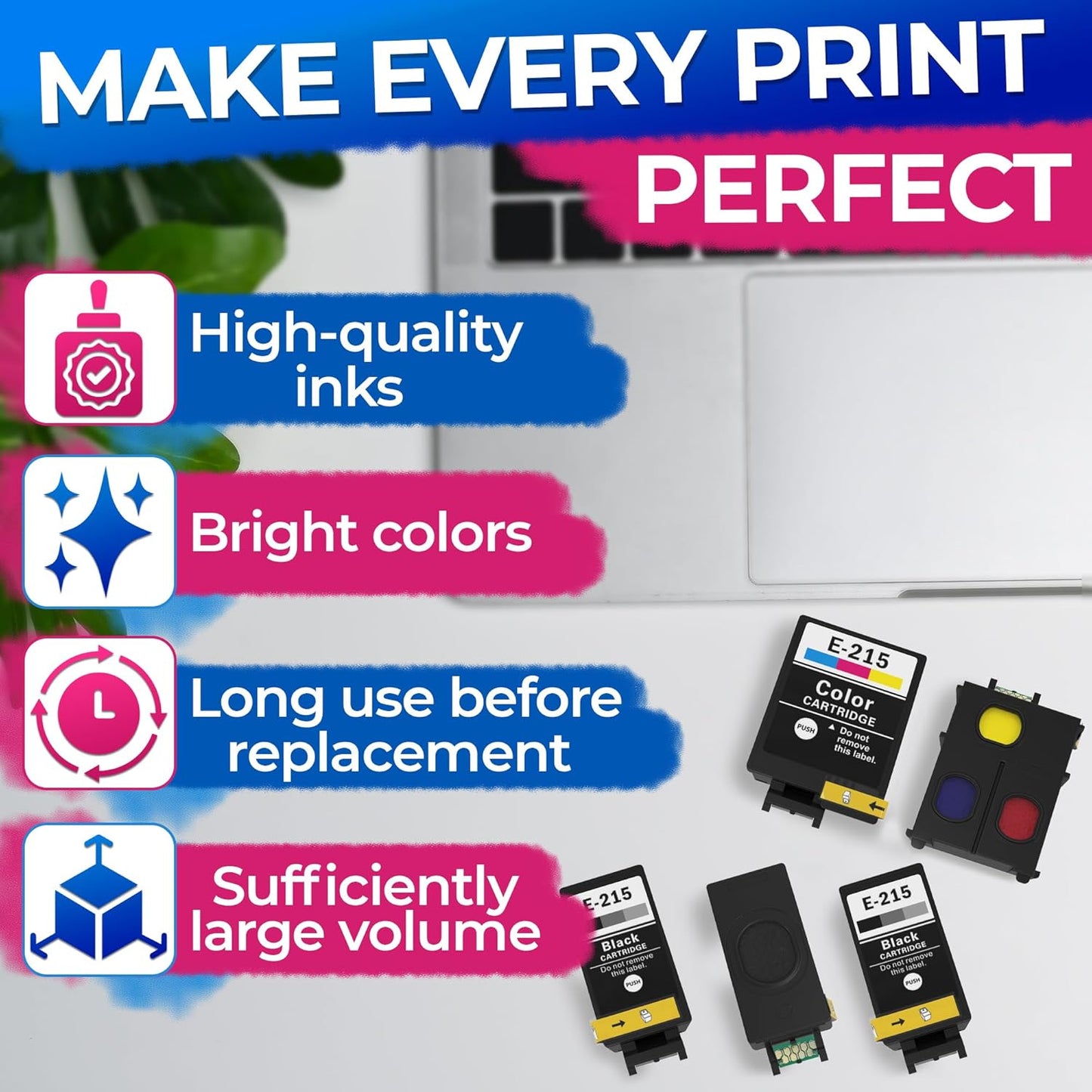 5-Pack Compatible Ink Cartridges – Includes 3 Black and 2 Tri-Color | Easy-to-Install Replacements for Inkjet Printers | Reliable Printing Performance, Vivid Colors, Sharp Tex