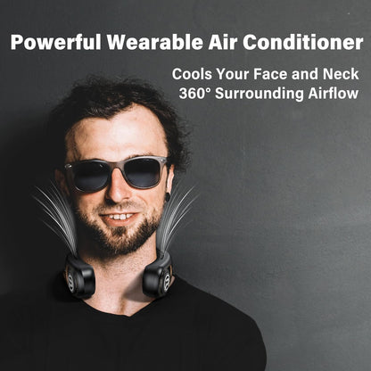 COMLIFE Neck Air Conditioner, 3-Speed Portable Neck Fan with Ice Cooler, 5000mAh Rechargeable Battery Operated Personal Air Conditioner, Hands-Free Bladeless Neck Fan for Sports Travel Outdoor Indoor