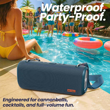 Vibe Pro Outdoor Bluetooth Speaker, 80W Peak Loud Portable Wireless Speaker, Waterproof IPX65, Deep Bass, RGB Lights, Studio Quality Sound Powered by Waves Audio, Party & Pool Ready (Blue)