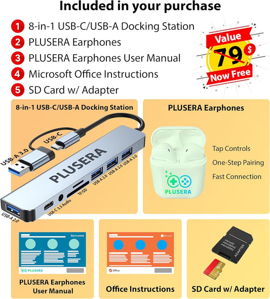 HP 17.3" Business Laptop Computer, 32GB RAM 1.2TB Storage (1TB SSD+256GB Docking Station Set), 10-Core Intel Core i5, Windows 11 Pro Laptop with Microsoft Office License Included, PLUSERA Earphones