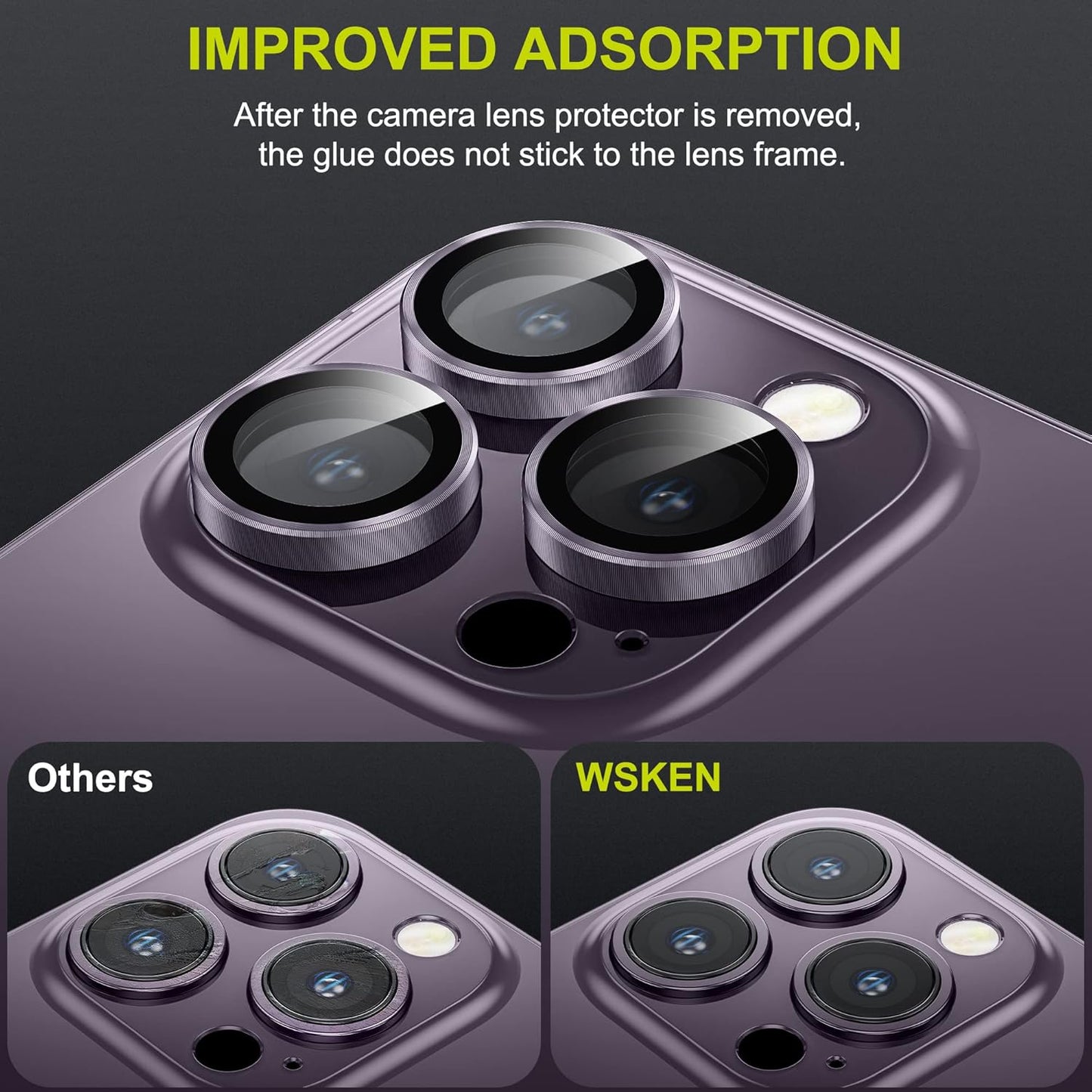 WSKEN for iPhone 14 Pro/iPhone 14 Pro Max Camera Lens Protector,[Night Shooting Mode] HD Tempered Metal Glass Camera Screen Protector Cover Film Accessories,Deep Purple + Colorful