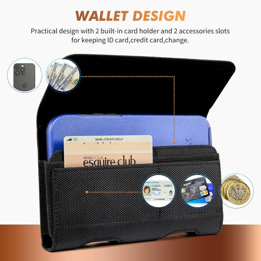 BECPLT for Galaxy S24 Ultra S23 Ultra S22 Ultra S21 Ultra Nylon Belt Holster Case Cell Phone Pouch Belt Clip Holder Phone Holster Pouch Cover for Galaxy Note 20 Ultra 5G Note 10+ Plus 5G A14 A71-Black