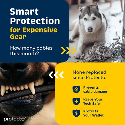 PROTECTO Heavy Duty Dog & Cat Cord Protector 10ft - Easy-to-Use Critter Cord Cover for Pet - Clear Odorless Black Color - No Chew Solution for Power, Audio & Video Wire - Tubing