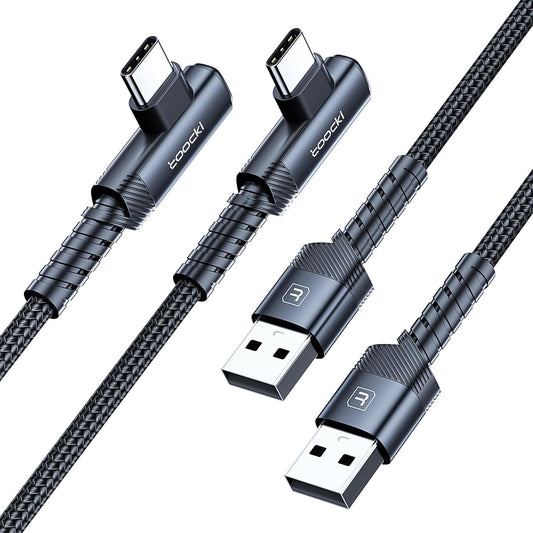 USB to USB C Cable [6.6ft, 2Pack ] USB A to Type C Right Angle Charger Cord 90 Degree Braided Fast Charging for iPhone 16/15/15 Plus/15 Pro/15 Pro Max/Samsung Galaxy S10 S10+, A15 A25, LG V30, Switch