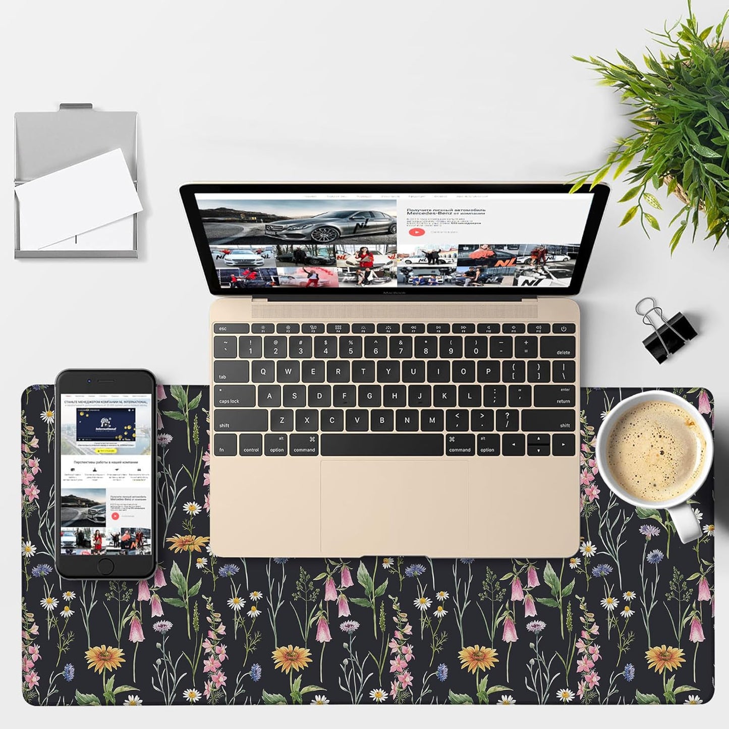 Large Mouse Pad Field Flowers Gaming Desk Pad Computer Keyboard Non-Slip Waterproof Mouse Mat with Rubber Base and Stitched Edges Entertainment Office Writing Desk Mat 35.4 x 15.7 Inches