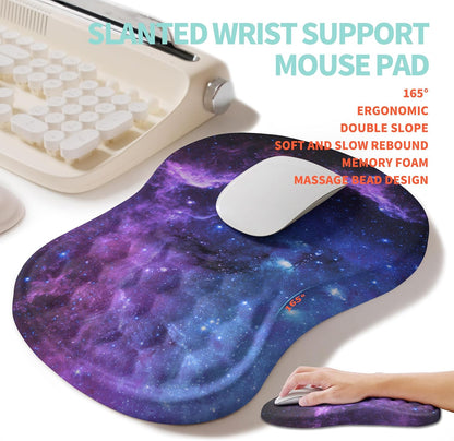2-in-1 Ergonomic Set, Wave Rise Keyboard Wrist Rest and Massage Bulge Slope Mouse Pad Wrist Support, Cushion Memory Foam Integrated to Relieve Wrist Pain, Galaxy
