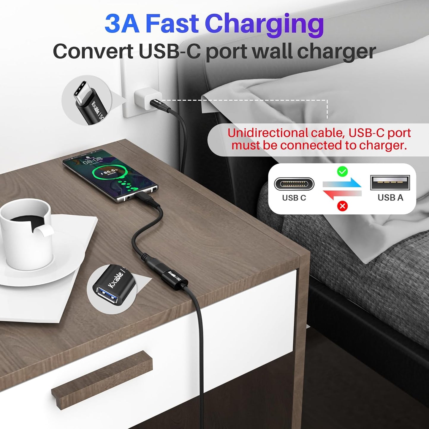 USB C to USB Female Cable 3FT, Type-C Male to USB A 3.1 Female OTG Cable, 5Gbps Data Transfer, Compatible with MacBook Pro/Air, iPhone 16 Pro Max/16 Plus/16/15 Series, Galaxy S24/S23/S22/S21 and More