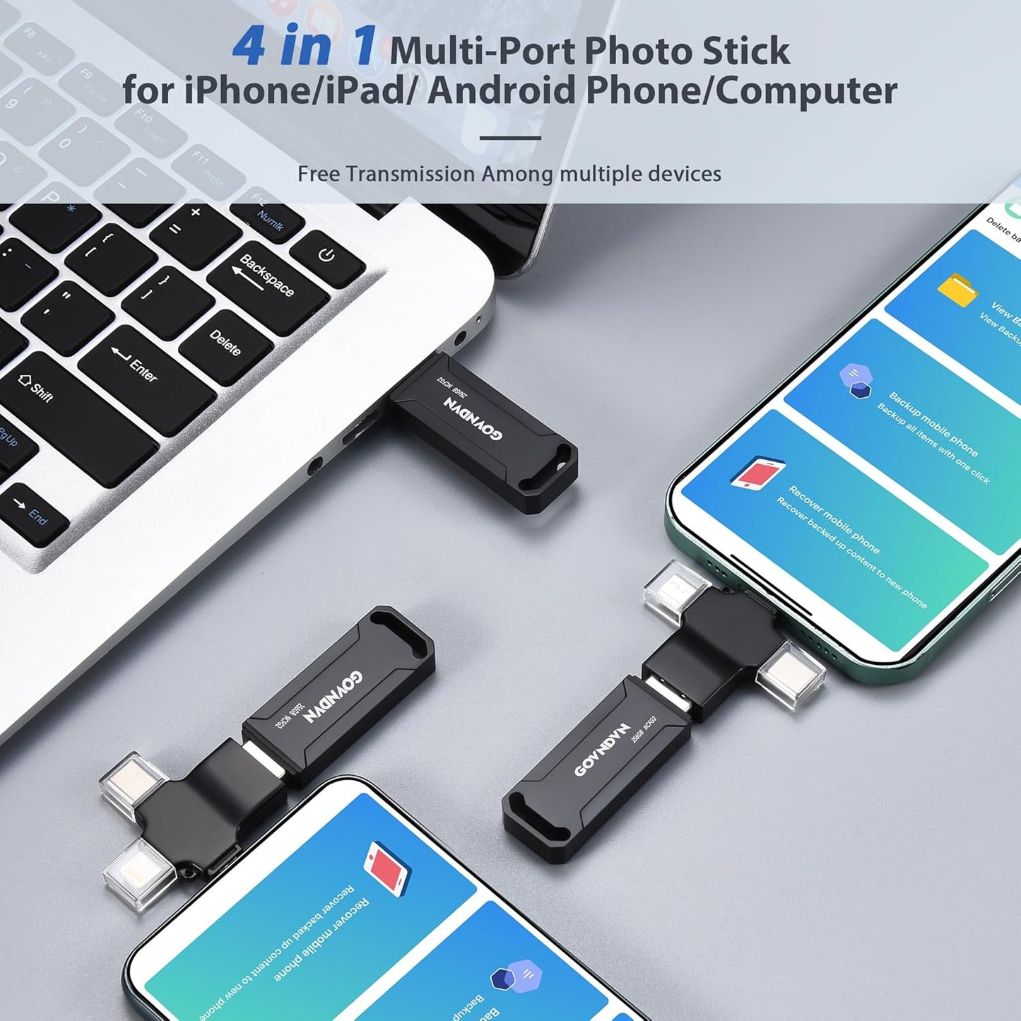 Photo Stick 256GB Real Capacity iStore Pro, 4-in-1 Auto Backup All Devices Flash Drive for iPhone Photos/Videos/Contacts, Easy Store Memory and Thumb Drive for iPhone 16/15/14/13/12, iPad, Android, PC