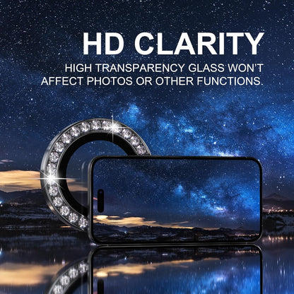 Choiche Compatible for iPhone 16 Pro/iPhone 16 Pro Max Camera Lens Protector Bling, 9H Tempered Glass Camera Cover Screen Protector Metal Ring Decoration Accessories (Diamond-Black)