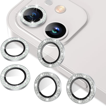 AGVEE 3+3 6 Pack for iphone 12 Pro/12/12 Mini/11 Pro Max/11 Pro/11 Camera Lens Cover Protector, Bling Diamond & Bling Glitter Metal Ring 9H Tempered HD Glass Camera Protector, Bling-Silver