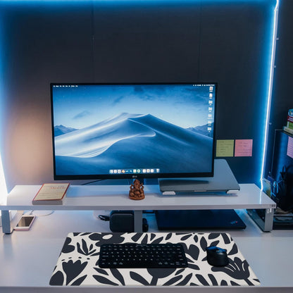 Desk Pad, Hand Drawn Leaves and Flowers Desk Mat, Abstract Plant Large Gaming Mouse Pad with Non-Slip Base and Stitched Edge, 31.5"x11.8"