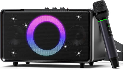 GFEEN Portable Bluetooth Speaker: 100W(160W Peak), 15H Playtime, Wireless Speakers with Microphone, 5″ Subwoofer, Loud Sound, Light Show, Fast Charging for Outdoor, Party, Backyard(Silver with 1Mic)