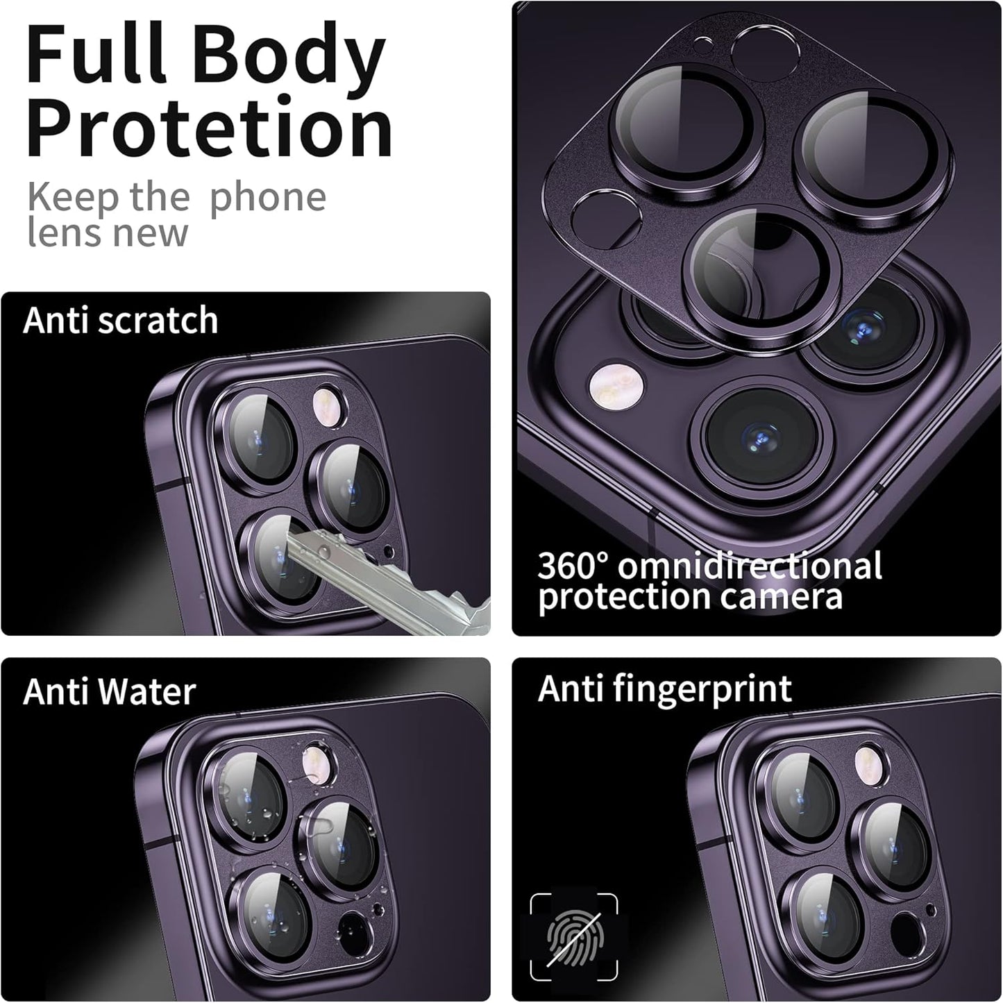 Camera Lens Protector for iPhone 14 Pro/iPhone 14 Pro Max, Alloy Metal Camera Cover with Tempered Glass Screen Protector Accessories,Case Friendly,Scratch Resistant,Easy to Install -Purple