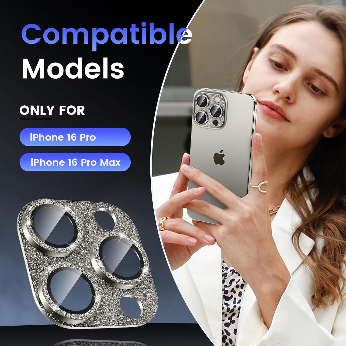 Tensea for iPhone 16 Pro/iPhone 16 Pro Max/iPhone 15 Pro/iPhone 15 Pro Max Camera Lens Protector, Metal Aluminum Alloy Tempered Glass Cover Camera Screen Protector Accessories, Case Friendly