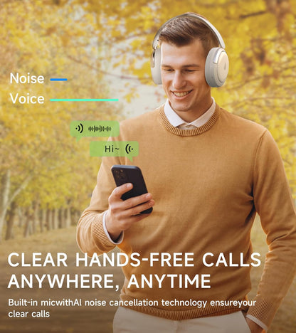 Atom Max - Hybrid Active Noise Cancelling Headphones, Hi-Res Audio, Wireless Over-Ear, Foldable, 45H Playtime, Fast Charging, Customize via an App, Bluetooth v5.4, ANC Headphones, White