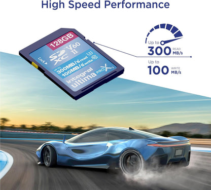 Integral 128GB UHS-II SD Card V60 Up to 300MB/s Read and 100MB/s Write Speed SDXC Professional High Speed Memory Card