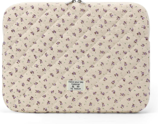Puffy Laptop Sleeve 13-15.6 Inch Cute Quilted Laptop Protective Case Padded Floral Computer Sleeve for MacBook (A-Purple, 11 Inch)