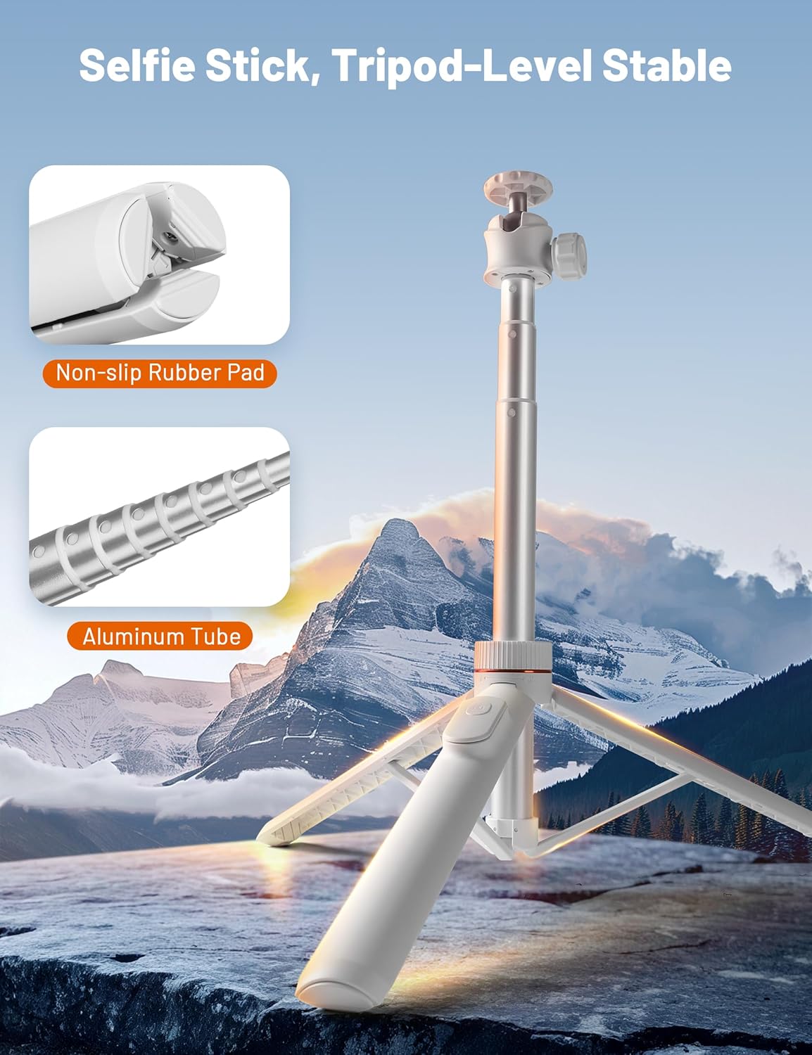 JOILCAN Tripod for iPhone & Camera, 64" Selfie Stick with 360° Ball Head Remote & Phone Holder, Extendable Portable Phone Tripod Stand for Travel Vlog Compatible with Canon Sony DLSR DJI (White)