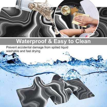 Black and White Marble Desk Mat,Large Marble Ink Texture Gaming Keyboard Mouse Pad,Non-Slip Rubber Base Desk Pad Thick Stitched Edges Waterproof Mousepad Mouse Mat 31.5"x11.8"