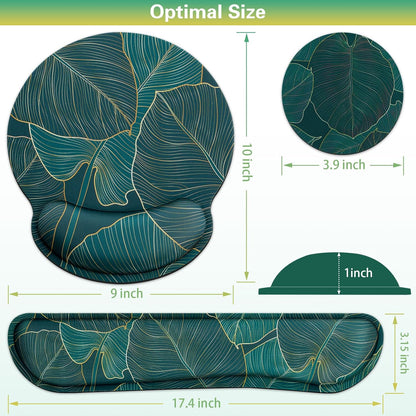 Mouse Pad with Wrist Rest Set, 3-in-1 Wrist Support Mousepad Set, Gaming Mat Pad with Anti-Skid Base,Ergonomic Mouse Pad Green,Memory Foam Gel Wrist Rest for Computer Keyboard