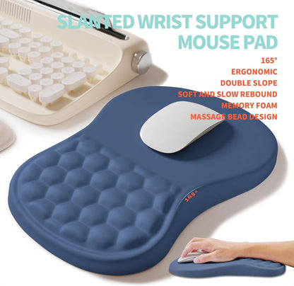2-in-1 Ergonomic Set, Wave Rise Keyboard Wrist Rest and Massage Bulge Slope Mouse Pad Wrist Support, Cushion Memory Foam Integrated to Relieve Wrist Pain, Dark Blue