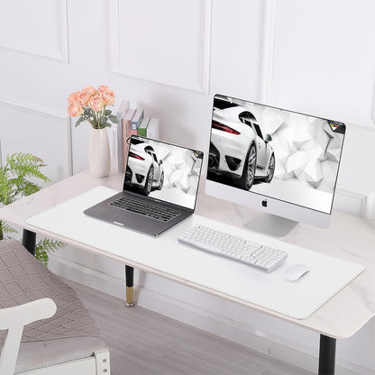 AFIING Leather Desk pad Protector, Large Non-Slip Office Desk Mat with Natural Cork & PU Leather, Waterproof Writing Mouse Pad for Office and Home (55in*17in,White)