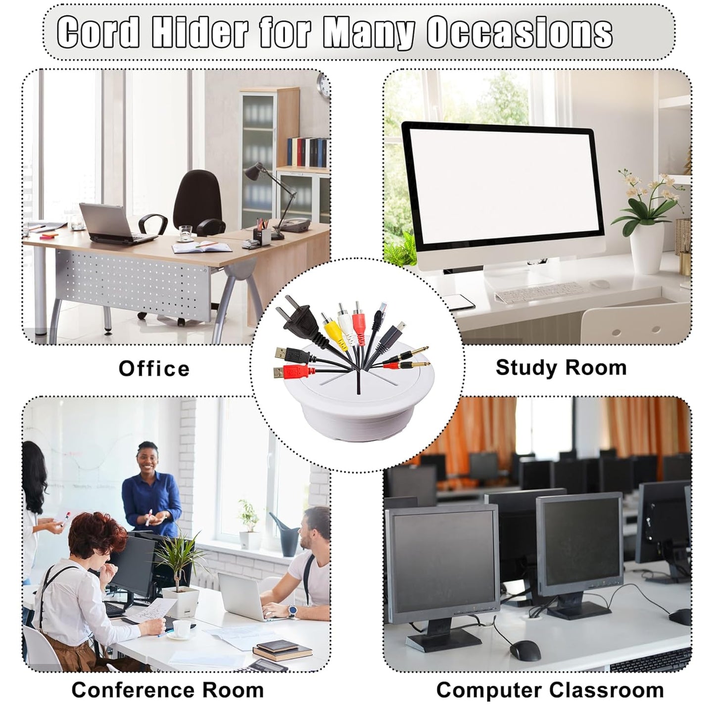 6PCS Desk Grommet, 2 Inch(50mm) Cable Hole Cover for Office and Home Table, Desktop Wiring Management and Protection (White, 6pc)