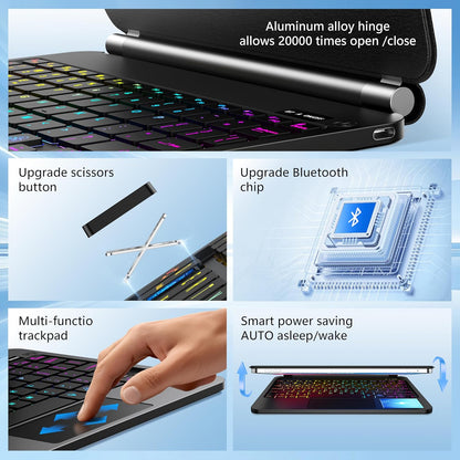 Keyboard Case for iPad Air 13 inch,iPad Pro 12.9 inch (3/4/5/6th Gen),Easy-Set Floating Cantilever Stand Magic Magnetic Backlit - Multi-Touch Trackpad Keyboard Case for iPad (Black)