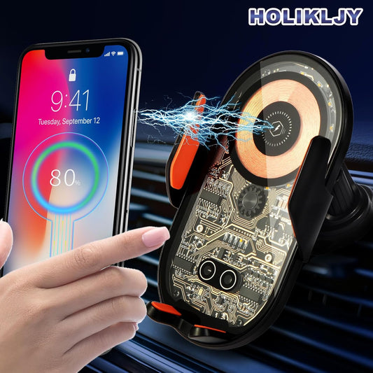 Phone Holders for Your Car with Wireless Chargre - Metal Hook Clip, Auto Clamp Air Vent Cell Phone Car Mount, Hands Free Universal Automobile Cradle Fit for iPhone Android and All Smartphones