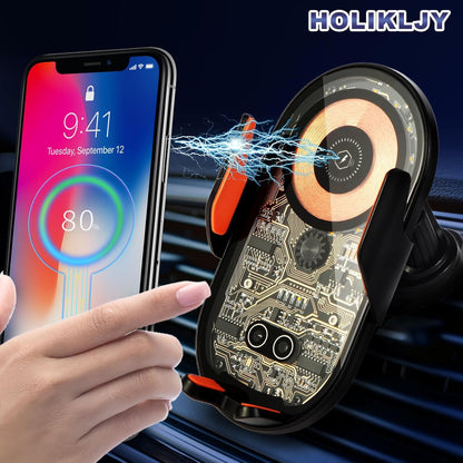 Wireless Car Charger, 15W Fast Charging Auto-Clamping Car Charger Phone Mount Air Vent Cell Phone Holder Compatible with iPhone 16 Pro Max/15/14/13/12/11, Samsung Galaxy S23/S22/S21/S20, etc