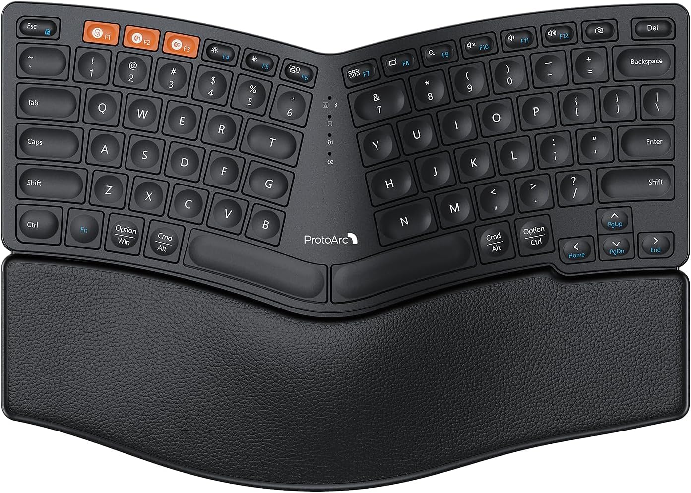 ProtoArc Bluetooth Ergonomic Keyboard, EK04 Mini Compact Wireless Ergo Keyboard with Palm Rest, Split Design, Natural Typing, Bluetooth and USB, Rechargeable, for Windows/Mac - Black