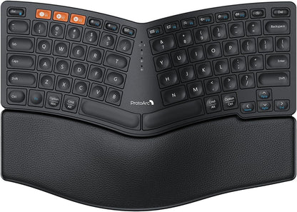 ProtoArc Bluetooth Ergonomic Keyboard, EK04 Mini Compact Wireless Ergo Keyboard with Palm Rest, Split Design, Natural Typing, Bluetooth and USB, Rechargeable, for Windows/Mac - Black