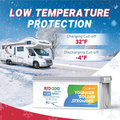 Redodo 12V 280Ah Low Temp Cutoff LiFePO4 Battery, 3584Wh Lithium Battery with Custom BMS, Up to 4000 Cycles, Ideal for Trolling Motor, Marine, RV and Off Grid Applications