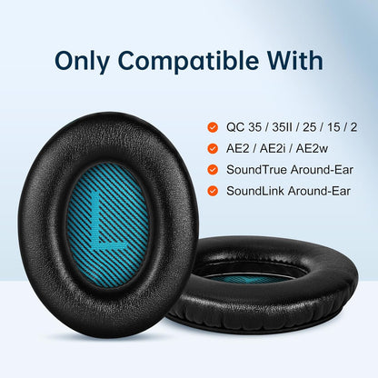 Aurivor Replacement Ear-Pads for Bose QuietComfort QC 35 (ii) 25 15 2 Headphones, Tear-Proof Cushion for QC35 (ii) QC25 QC15 QC2 SoundTrue/SoundLink AE2/AE2i/AE2w Around-Ear Headphones (Black)