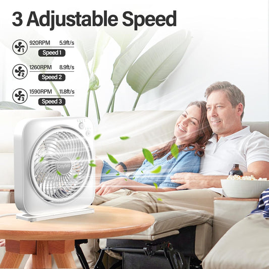Portable Table fan, Window Fan,Small Box Fan with 3 Powerful Speed & 4 Timer Setting, 270° Pivoting Quiet Square DC Fan for Home Office Bedroom Bathroom Kitchen