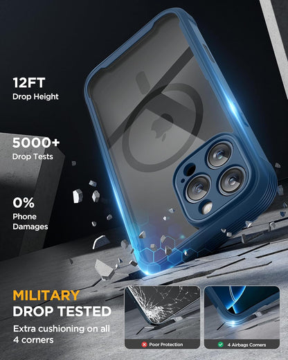 Miracase for iPhone 16 Pro Max Case 6.9'', [Bubble Free] Full-Body Bumper Phone case with Built-in Full Glass Screen &Lens Protector,Compatible with MagSafe,Drop Proof 16 Pro Max Cover,Blue