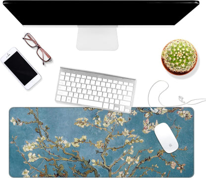 Dynippy Thin Extended Gaming Mouse Pad （31.5 * 11.8 * 0.08 inch） with Stitched Edges Large Mousepad Long XXL Keyboard and Mouse pad Desk Mat for Gaming Office & Home - Almond Blossom