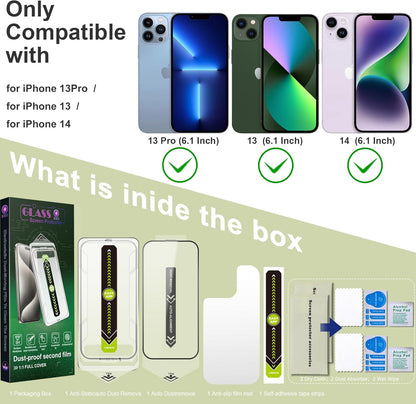 [2-Pack Ultra HD Clear Screen Protector for iPhone 16e/13/13 Pro/14 (6.1-Inch),9H Tempered Glass,Full Coverage,Anti-Fingerprint,Auto Dust Removal,Bubble-Free,Easy Installation