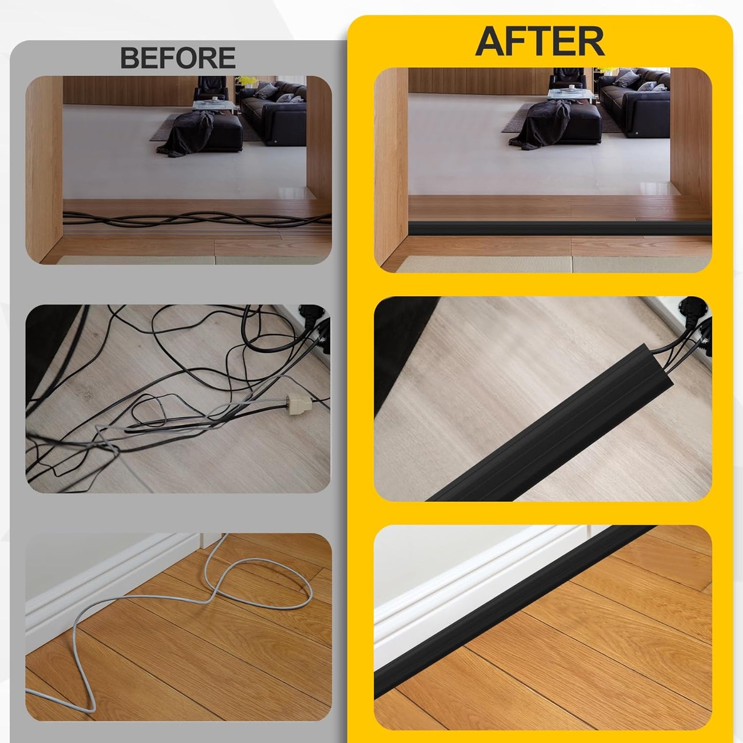 Floor Cable Cover 10Ft Heavy Duty PVC Floor Cable Protector Electric Cord Hider Cable Management Floor Strip Extension Cord Covers Cable Raceway for Wires on Floor Inner Channel 1.36" W 0.43" H -Black