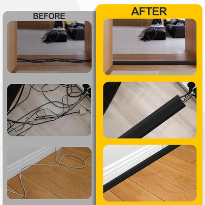 Floor Cable Cover 10Ft Heavy Duty PVC Floor Cable Protector Electric Cord Hider Cable Management Floor Strip Extension Cord Covers Cable Raceway for Wires on Floor Inner Channel 1.36" W 0.43" H -Black