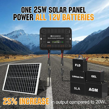 ECO-WORTHY 25W 12V Solar Battery Trickle Charger Maintainer, Waterproof Solar Panel + Adjustable Mount Bracket + Upgrade Charge Controller for 12V Batteries Cars RV Boat Motorcycle Marine