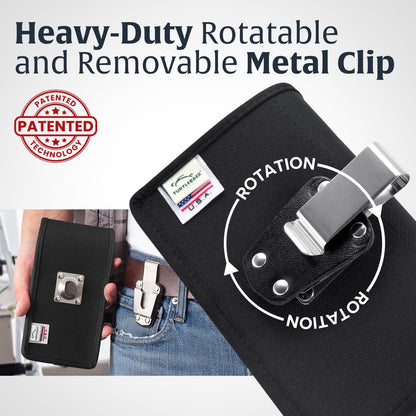 Turtleback Belt Clip for iPhone 16 Pro, 16e, 15 pro 14 Pro 13 Pro -Medium- Fits w/Shockproof Commuter Style Cases, Premium Black Nylon, Horizontal Belt Holder, Magnetic Closure HD Rotating Clip