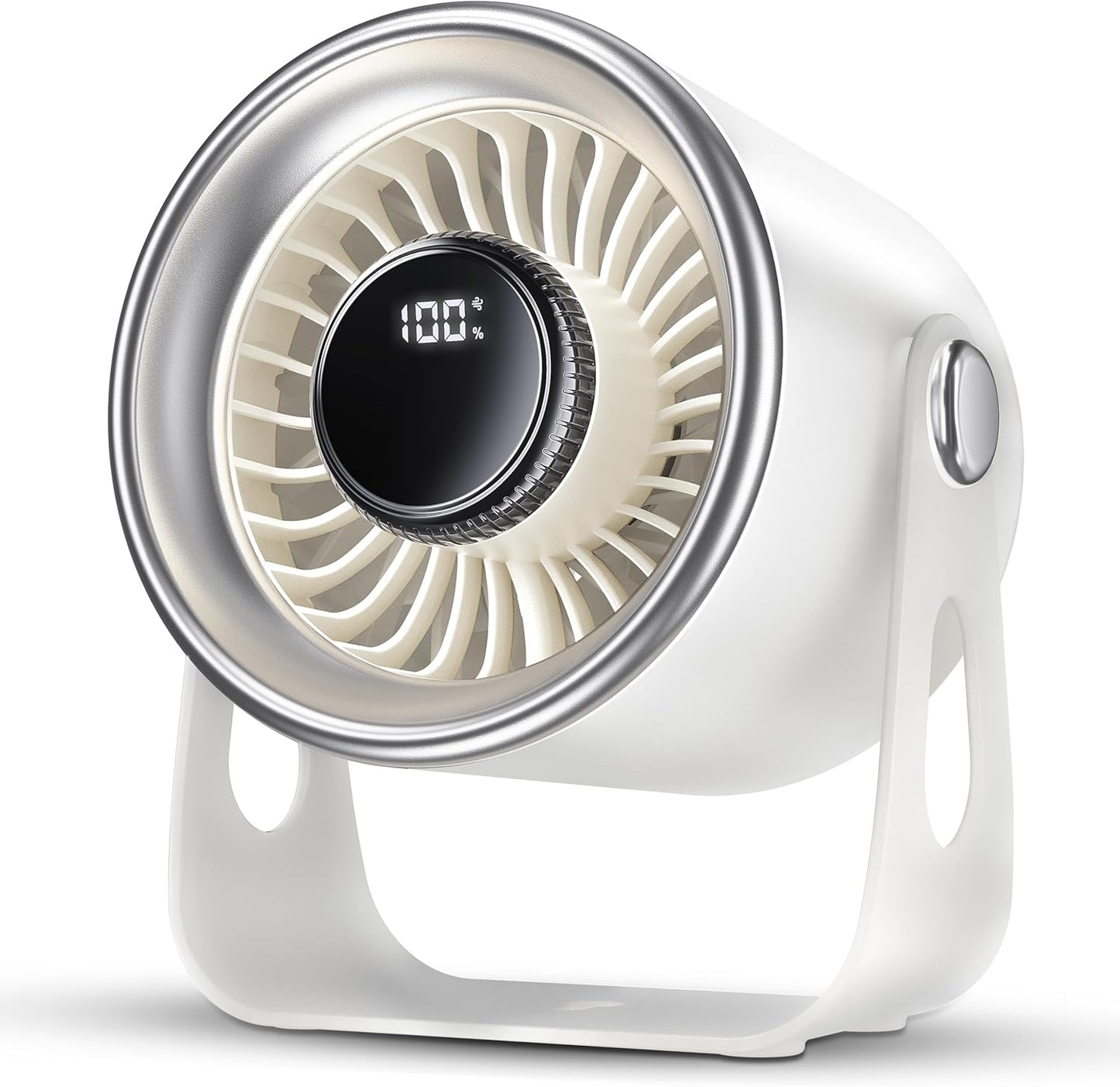 Quiet Small Desk Fan with 100 Speeds Knob switch, Digital Display Portable Rechargeable Fan for Office, Bedroom, Kitchen, Home, Outdoor, 135° Tilt Small Travel Camping Table Fan, White