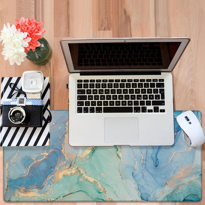 Gaming Desk Pad Large Extra Length Fluid Art Marble Mouse Pad Keyboard Laptop Non-Slip Waterproof with Rubber Base Thick Stitched Edge Mouse Mat for Office Home 35.4 x 15.7 Inches