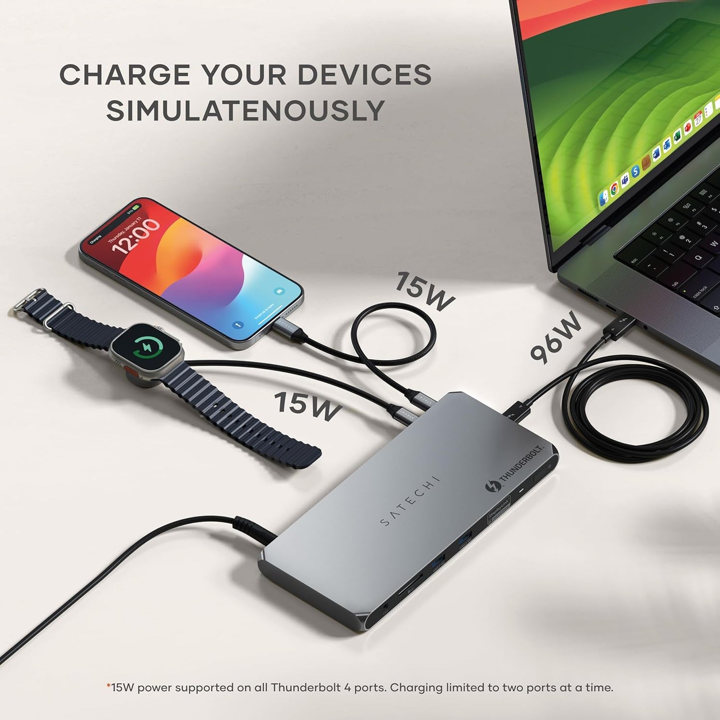 Satechi Thunderbolt 4 Dock 100W Charging, Dual Monitor HDMI 4K/60Hz, 40Gbps Data Transfer, 2 USB-A 3.2, Ethernet, Thunderbolt 4 Dock for MacBook Air/Pro M4, Mac/Windows, DisplayLink Software Required