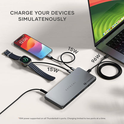 Satechi Thunderbolt 4 Dock 100W Charging, Dual Monitor HDMI 4K/60Hz, 40Gbps Data Transfer, 2 USB-A 3.2, Ethernet, Thunderbolt 4 Dock for MacBook Air/Pro M4, Mac/Windows, DisplayLink Software Required