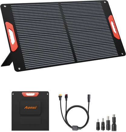 100W Portable Solar Panels for Power Station, 100 Watt ETFE Monocrystalline Foldable 20V DC Output Solar Panel Charger, 24% High Efficiency, QC3.0 USB-A & Type-C Output for Outdoor Camping RV Blackout