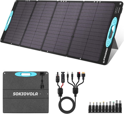 N-Type 16BB 160W 18V Portable Solar Panels for Power Station,25% High Conversion Efficiency ETFE Foldable Solar Panel Charger with Adjustable Kickstand Solar Panel for Camping Outdoor RV