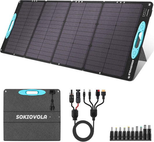 N-Type 16BB 160W 18V Portable Solar Panels for Power Station,25% High Conversion Efficiency ETFE Foldable Solar Panel Charger with Adjustable Kickstand Solar Panel for Camping Outdoor RV